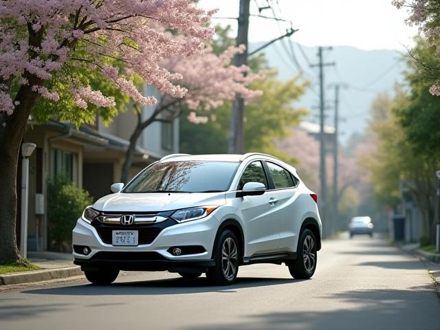 日本の住宅街に駐車された車